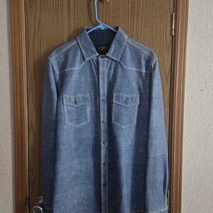 Tod's Men's Leather Denim Pattern Button-Down Shirt - Blue